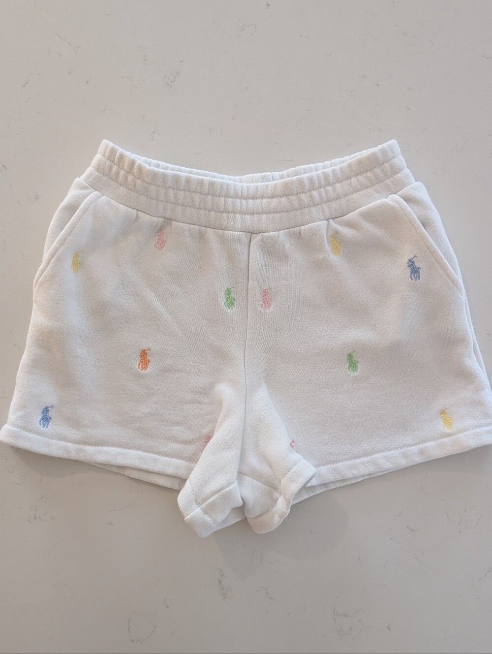 Polo by Ralph Lauren White Cotton Shorts with Multicolor Pony Embroidery - Kids